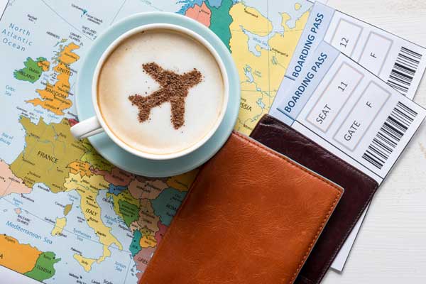 Plane tickets and coffee